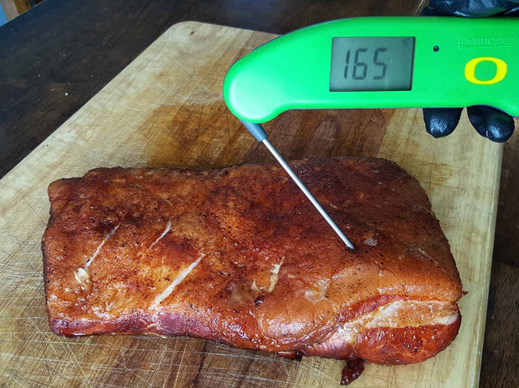 That pork belly reaching the desired temp of 165°F.
