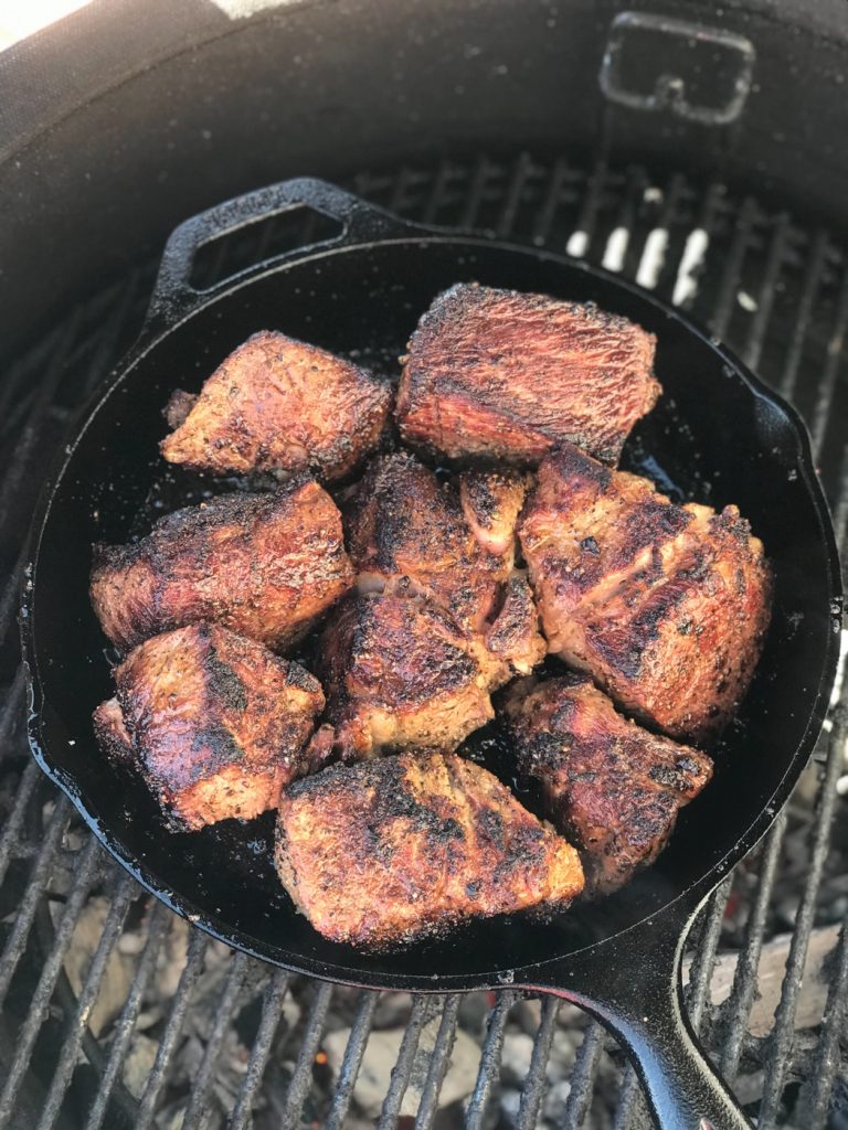 Sear the chunks of chuck roast in a large cast iron skillet (preferably the one you already used to saute the onions, garlic, and jalapeno.