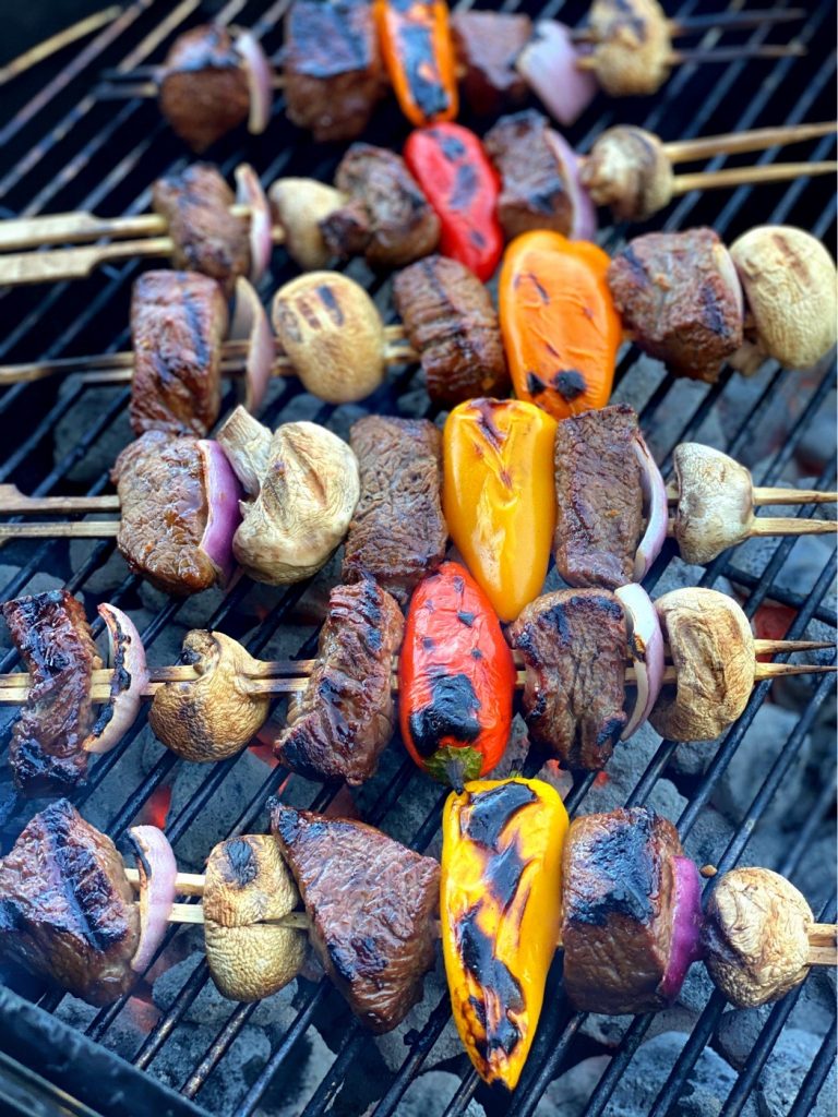 Grilled Steak Kabob Skewers on the grill