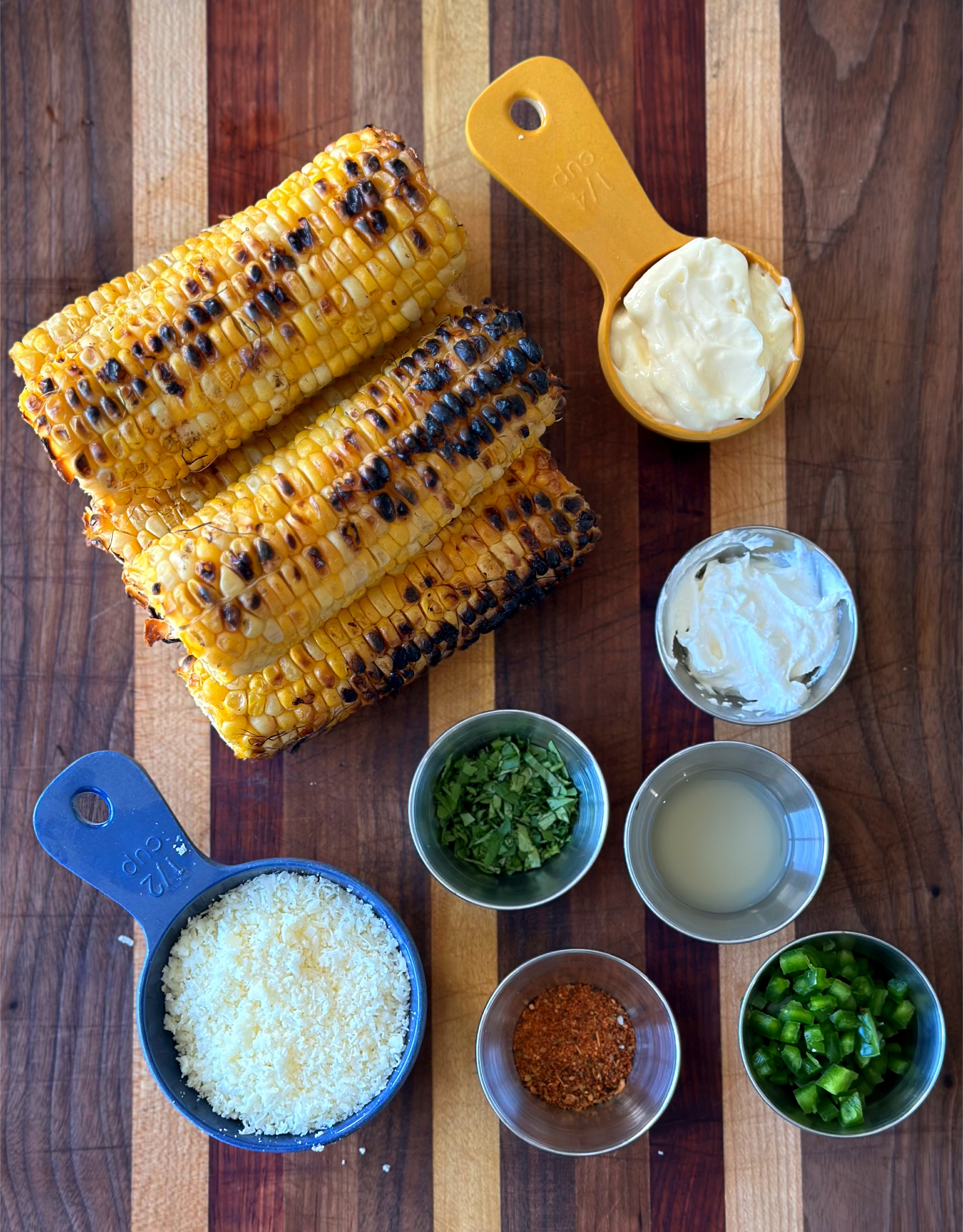 Visual image of all ingredients needed for Mexican street corn dip