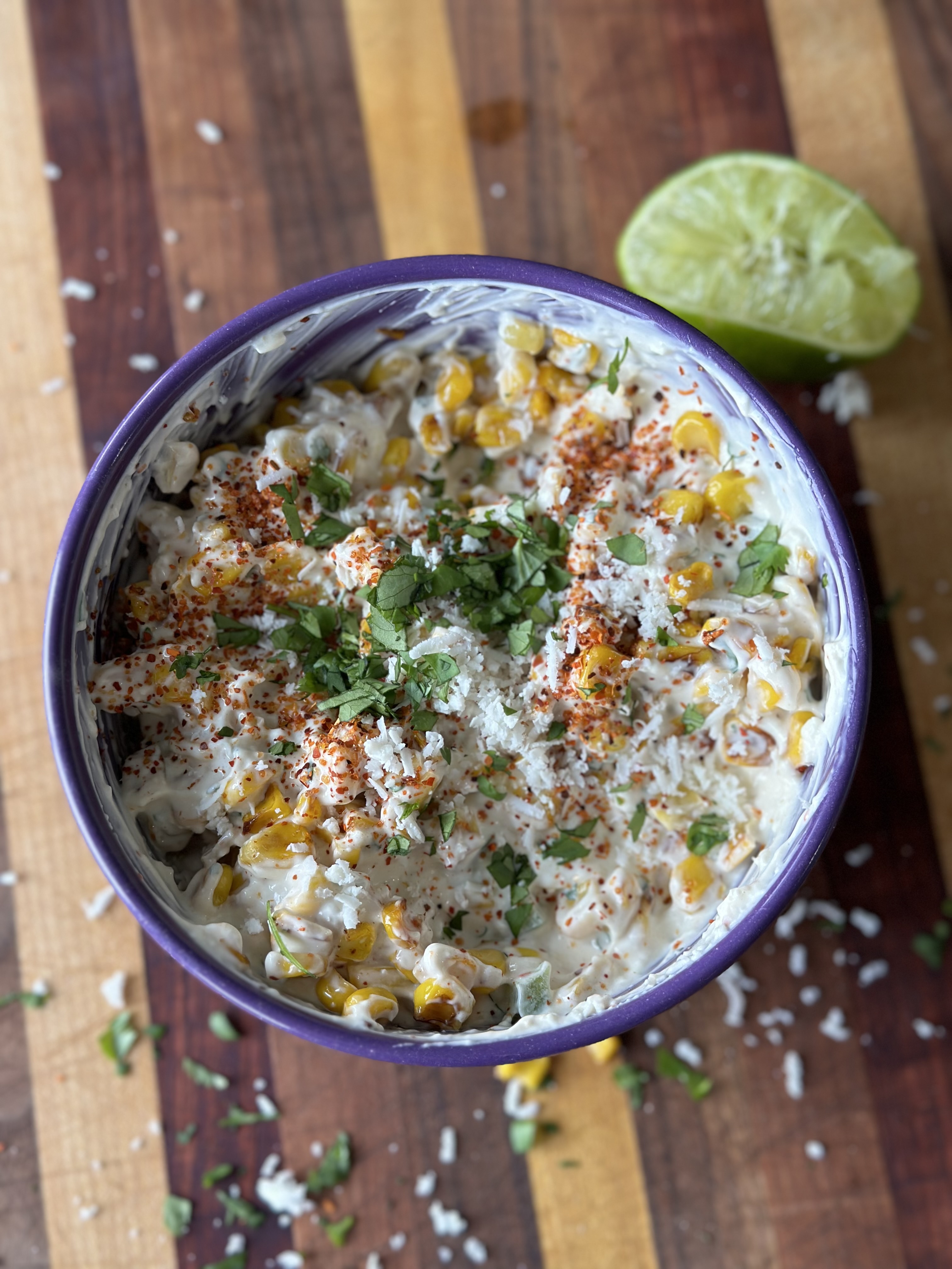 Elote dip in a bowl. Goes perfect on tacos. 
